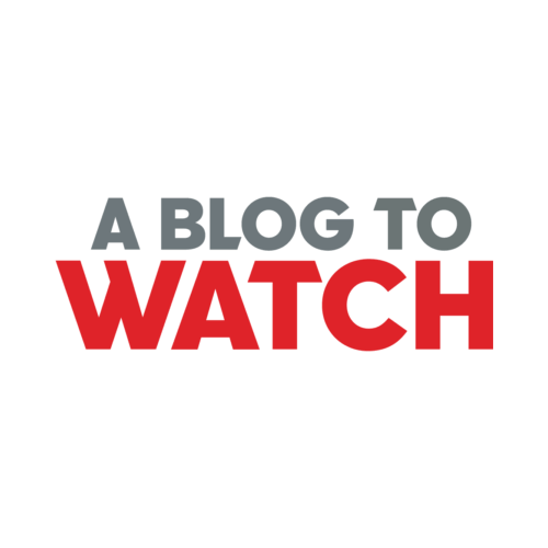 Logo with 'A Blog to Watch' text in gray and red on a white background