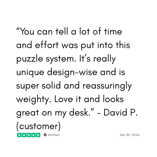 Customer review of a puzzle system on a white background