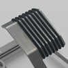 Metallic watch stand on a light gray background