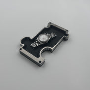Steel vanity tray with watch on white background