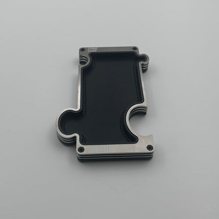 vanity tray in brushed steel on white background